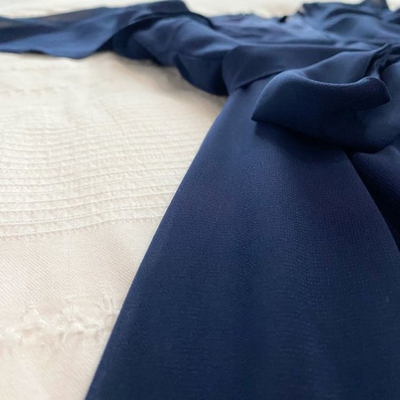 NWOT LULUS SWEET LIKE YOU NAVY CHIFFON RUFFLE FRONT TIE MINI COCKTAIL DRESS - M - Picture 10 of 12